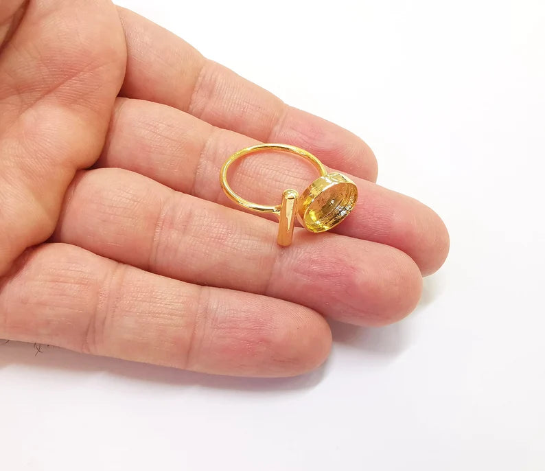 Shiny Gold Rod Bar Ring Bezels Settings Resin Backs Cabochon Mounting Gold Plated Brass Adjustable Ring Base (12mm blank) G26991
