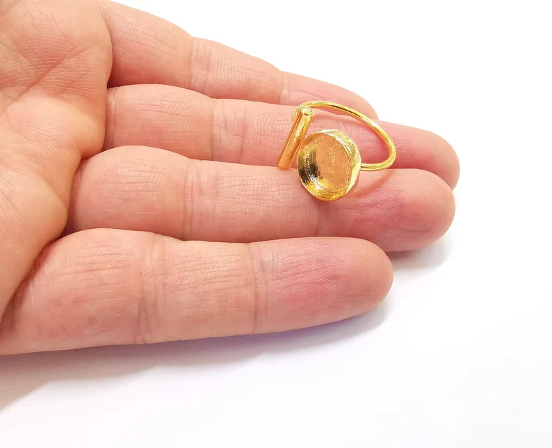 Shiny Gold Rod Bar Ring Bezels Settings Resin Backs Cabochon Mounting Gold Plated Brass Adjustable Ring Base (12mm blank) G26991