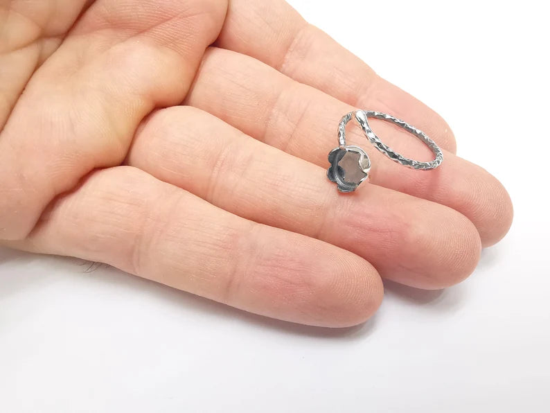 Sterling Silver Ring Blank Bezel Oxidized 925 Silver Ring Setting Resin Blank Cabochon Ring Mounting Adjustable Ring Base (8mm ) G30204