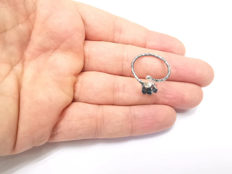 Sterling Silver Ring Blank Bezel Oxidized 925 Silver Ring Setting Resin Blank Cabochon Ring Mounting Adjustable Ring Base (8mm ) G30204