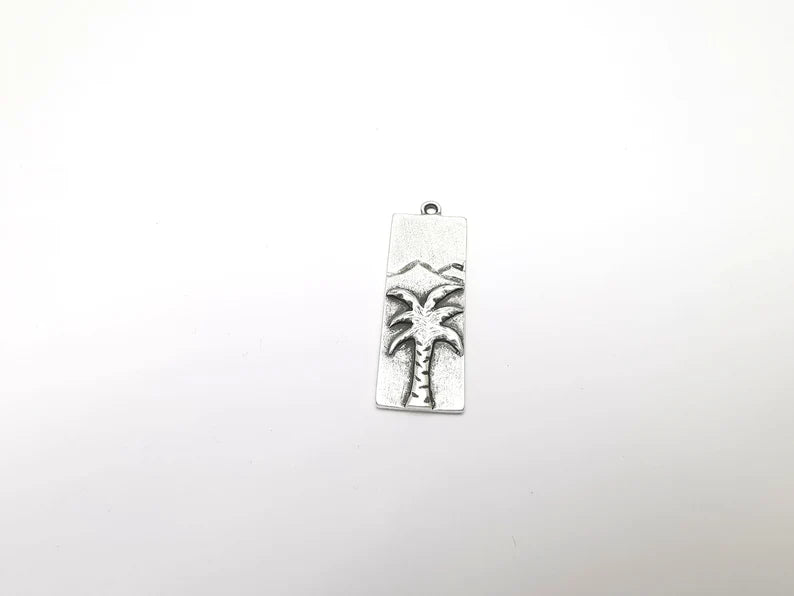 Palm Tree Charms Antique Silver Plated Charms (29x16mm) G26740