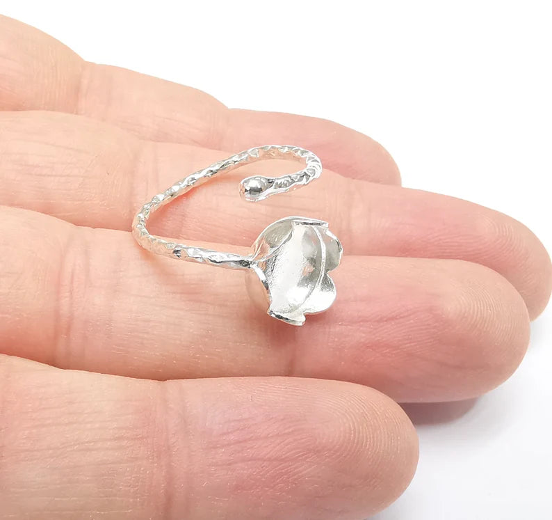 Sterling Silver Ring Blank Bezel 925 Silver Ring Setting Resin Ring Blank Cabochon Ring Mounting Adjustable Ring Base (10mm round) G30241