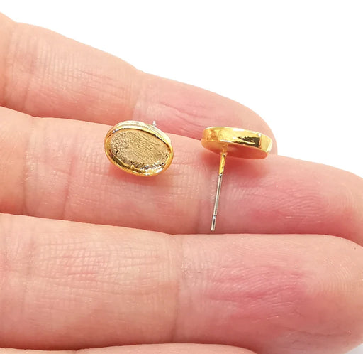 Oval Earring Stud Base Shiny Gold Plated Brass Earring 1 Pair (9x6mm blank) G27033