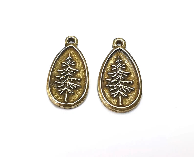 2 Pine Tree Charms Antique Bronze Plated Charms (28x15mm) G27037