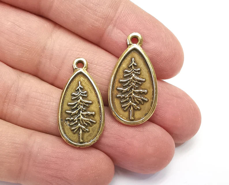 2 Pine Tree Charms Antique Bronze Plated Charms (28x15mm) G27037