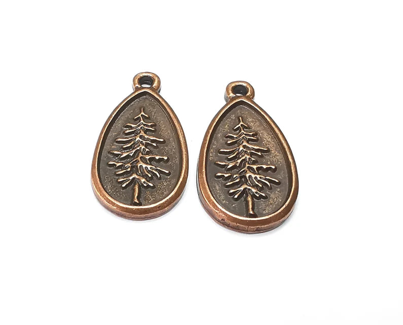 2 Pine Tree Charms Antique Copper Plated Charms (28x15mm) G27038