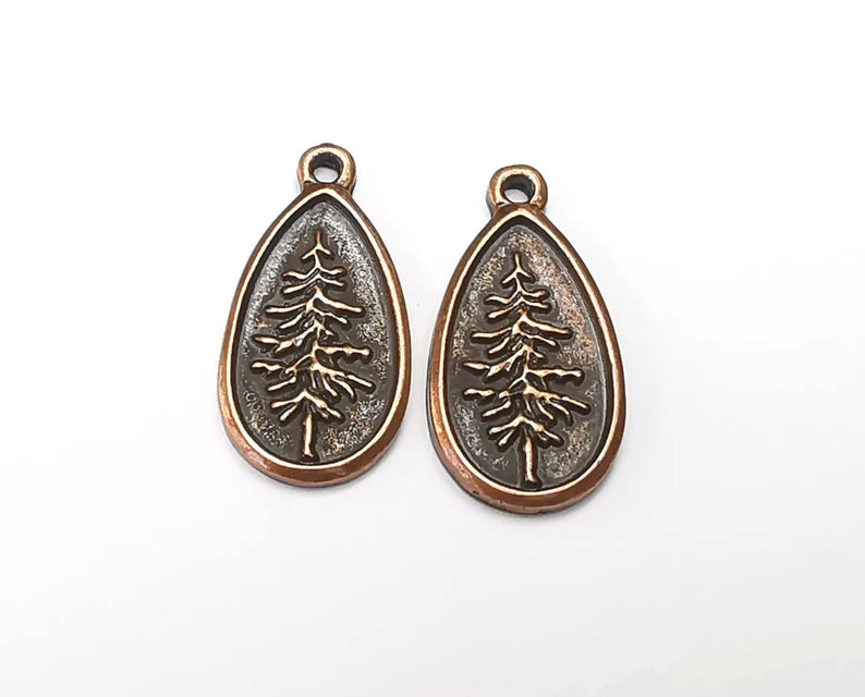 2 Pine Tree Charms Antique Copper Plated Charms (28x15mm) G27038