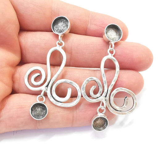 Swirl Silver Earring Set Base Wire Antique Silver Plated Brass Earring Base (10mm - 8mm Blanks) G27045