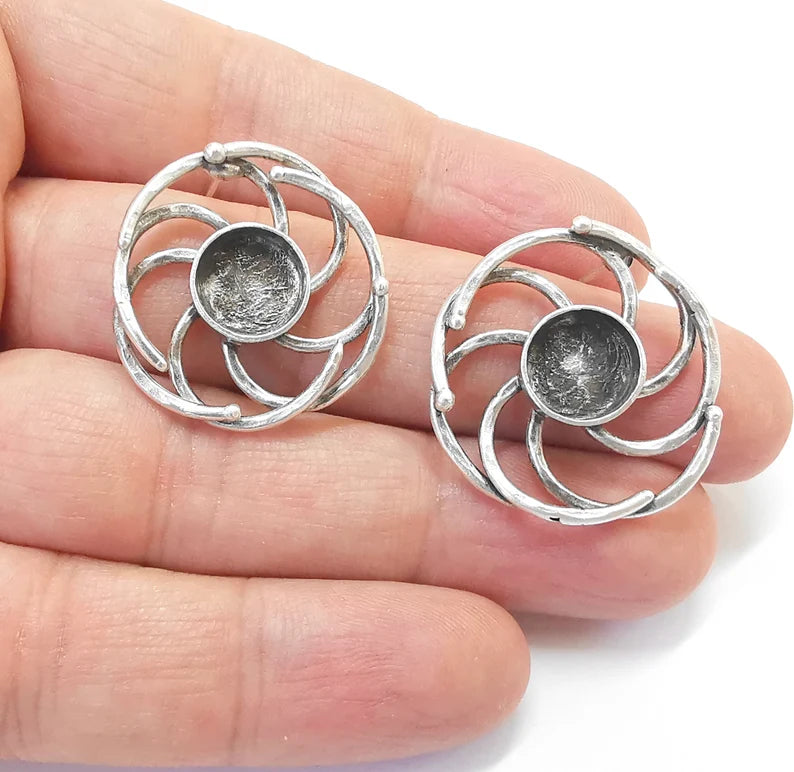 Spiral Round Silver Earring Set Base Wire Antique Silver Plated Brass Earring Base ( 10mm blanks ) G27048