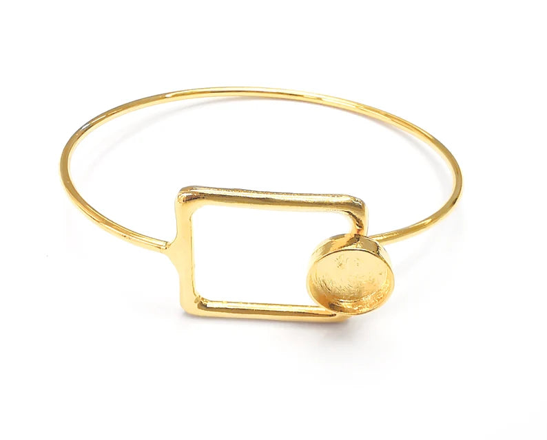 Rectangle Bracelet Brass Cuff Blank Bezel Glass Cabochon Base Adjustable Shiny Gold Plated Brass (10mm blank) G27049