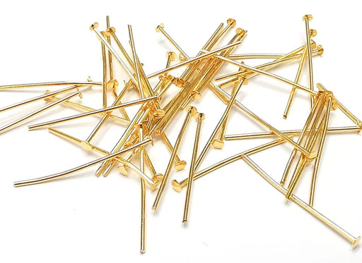 10 Gold Head Pins Shiny Gold Plated Brass pin (25 mm), Findings G27063