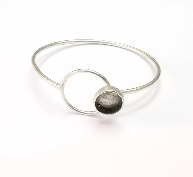 Circle Bracelet Blank Resin Cuff Dry Bezel Cabochon Base Adjustable Antique Silver Plated Brass (10mm Blank) G26749