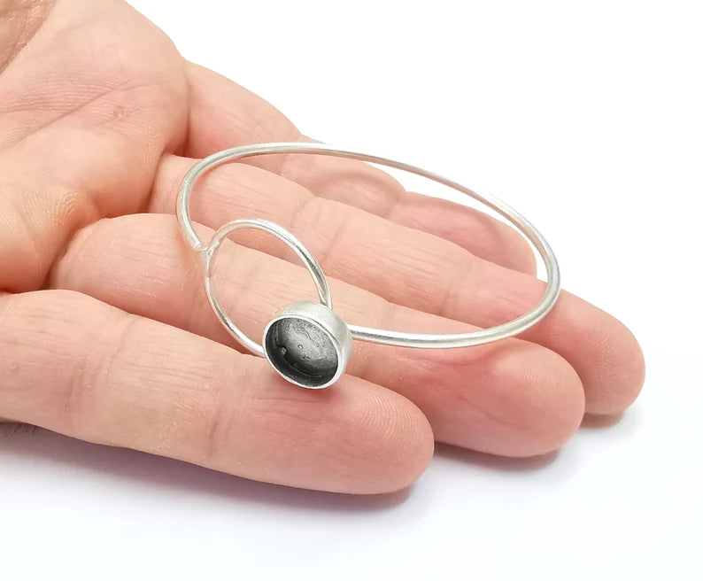 Circle Bracelet Blank Resin Cuff Dry Bezel Cabochon Base Adjustable Antique Silver Plated Brass (10mm Blank) G26749
