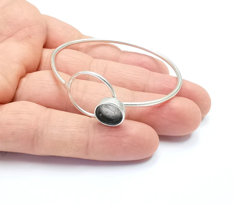 Circle Bracelet Blank Resin Cuff Dry Bezel Cabochon Base Adjustable Antique Silver Plated Brass (10mm Blank) G26749