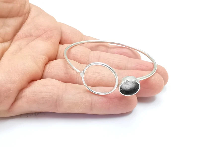 Circle Bracelet Blank Resin Cuff Dry Bezel Cabochon Base Adjustable Antique Silver Plated Brass (10mm Blank) G26749