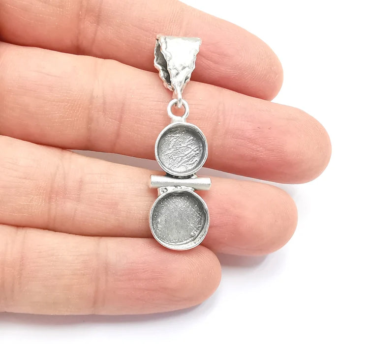 Silver Plated Pendant Base Setting Bezel Blank Antique Silver Plated Brass Pendant (11mm and 10mm bezel) G26762