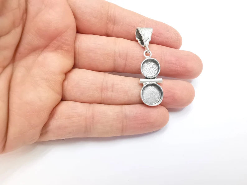 Silver Plated Pendant Base Setting Bezel Blank Antique Silver Plated Brass Pendant (11mm and 10mm bezel) G26762