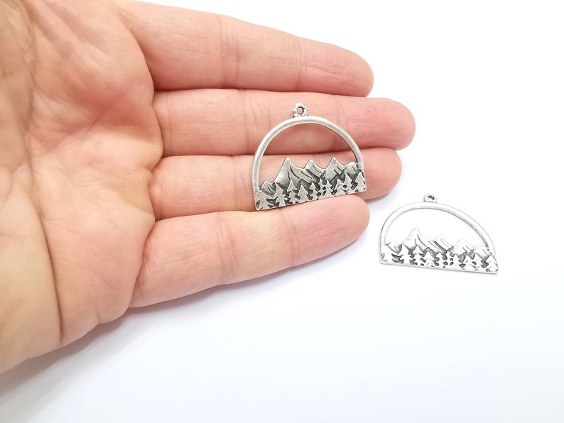 Mountain Pendant Landscape Rock Forest Pendant Clif Charms Antique Silver Plated Pendant (35x28mm) G26768