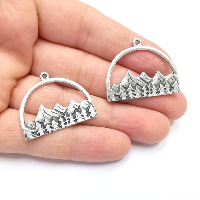 Mountain Pendant Landscape Rock Forest Pendant Clif Charms Antique Silver Plated Pendant (35x28mm) G26768