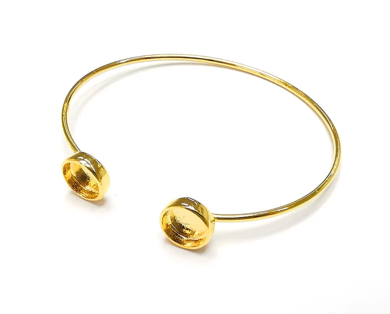 Round Bracelet Base Blanks Cuff Blanks Adjustable Bracelet Shiny Gold Plated Brass (8mm Blanks) G27070