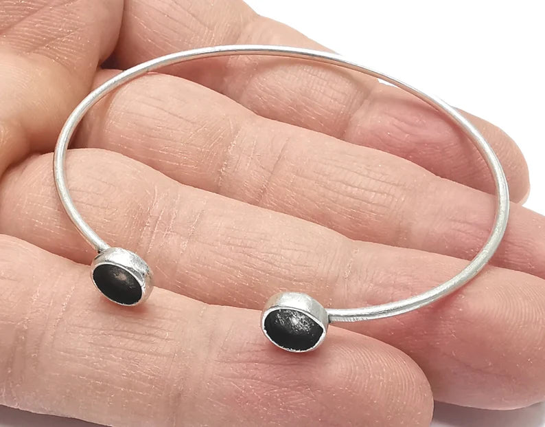 Silver Round Bracelet Blank Resin Cuff Dry Bezel Cabochon Base Adjustable Antique Silver Plated Brass (6mm Blanks) G27072