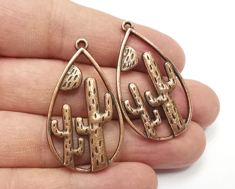 2 Cactus Charms Antique Copper Plated Charms (42x24mm) G27240
