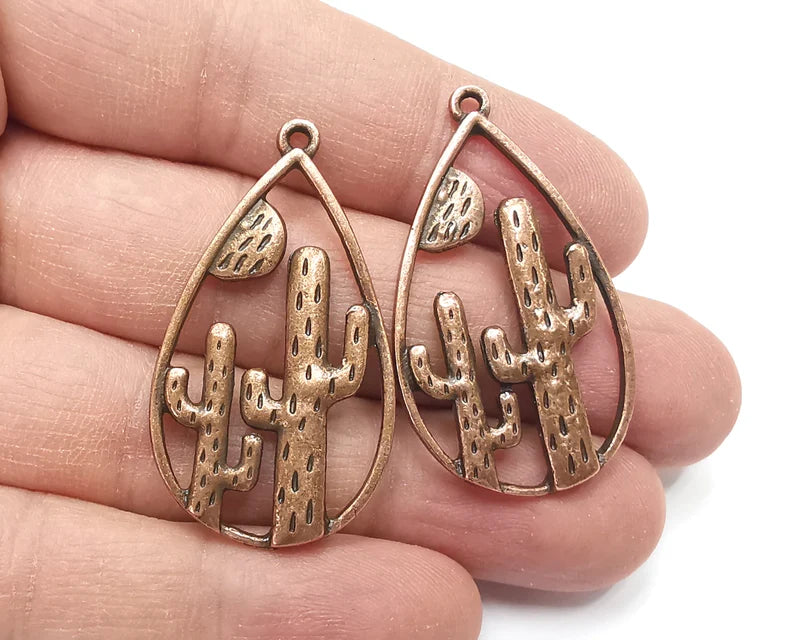 2 Cactus Charms Antique Copper Plated Charms (42x24mm) G27240