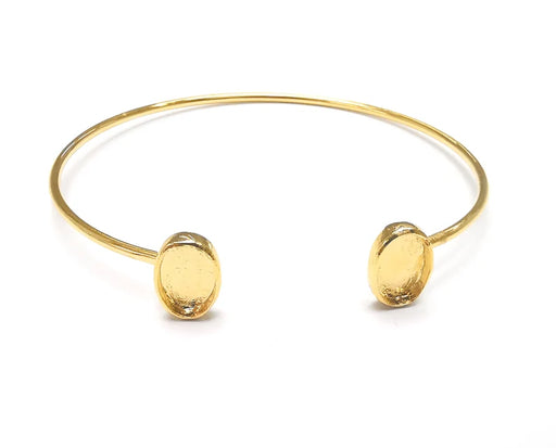 Oval Bracelet Base Blanks Cuff Blanks Adjustable Bracelet Shiny Gold Plated Brass (9x6mm Blanks) G27079