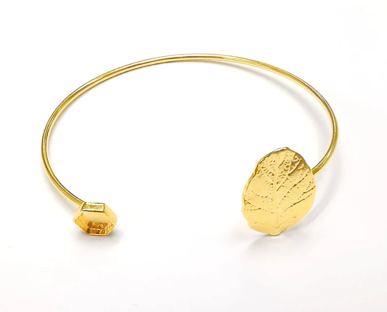 Leaf Hexagonal Bracelet Base Blanks Cuff Blanks Adjustable Bracelet Shiny Gold Plated Brass (6mm Blanks) G27080