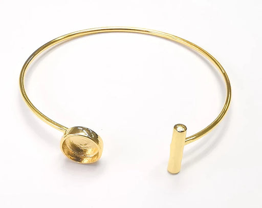 Rod Round Bracelet Blank Cuff Bezels Cabochon Bases Resin Mountings, Cuff Frame Adjustable Shiny Gold Plated Brass (8 mm bezel) G26774