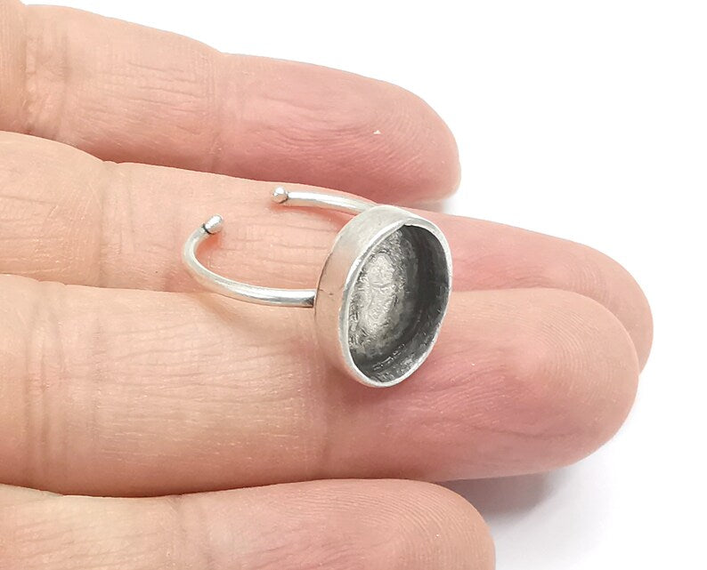 Oval Silver Ring Setting Cabochon Mounting Adjustable Ring Base Bezel Antique Silver Plated Brass (14x10mm) G26775