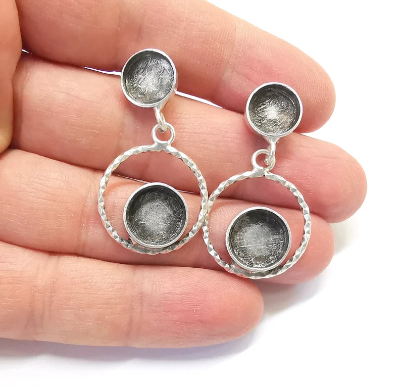 Dangle Earring Set Base Wire Antique Silver Plated Brass Earring Base ( 12mm - 10mm blanks ) G27084