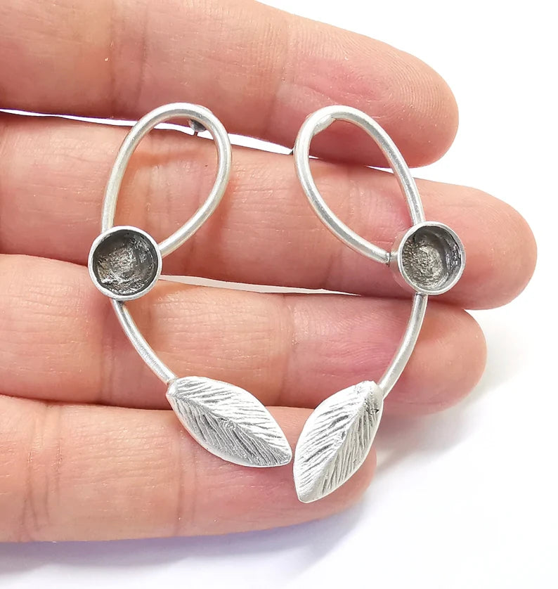 Leaf Silver Earring Set Base Wire Antique Silver Plated Brass Earring Base (8mm blank) G27081