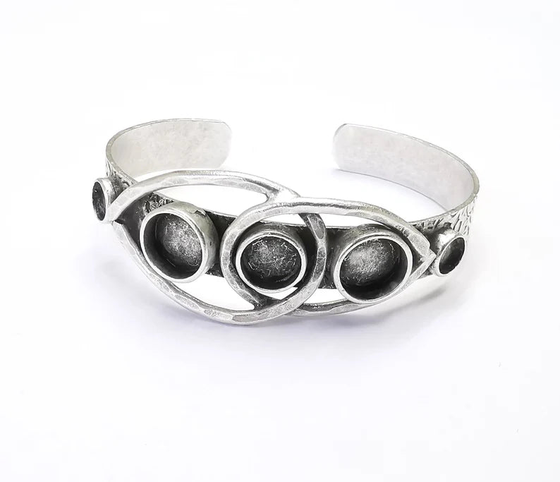 Textured Bracelet Blank Cuff Bezel Cabochon Base Resin Mountings Adjustable Antique Silver Plated Brass (6mm - 8mm - 10mm Blanks) G26786