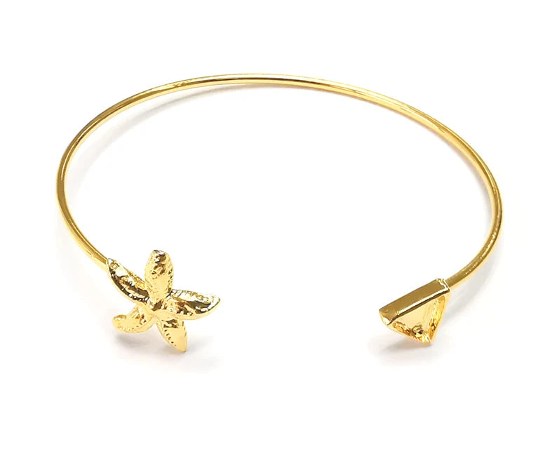 Starfish Triangle Bracelet Base Blanks Cuff Blanks Adjustable Bracelet Shiny Gold Plated Brass (6mm Blank) G27091