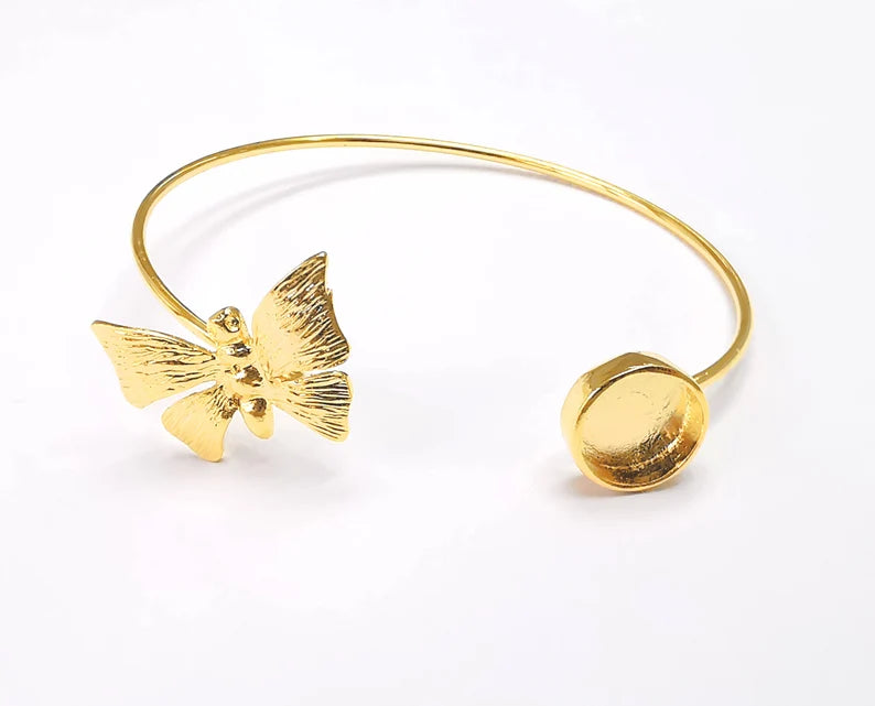 Butterfly Round Bracelet Base Blanks Cuff Blanks Adjustable Bracelet Shiny Gold Plated Brass (10mm Blank) G27093