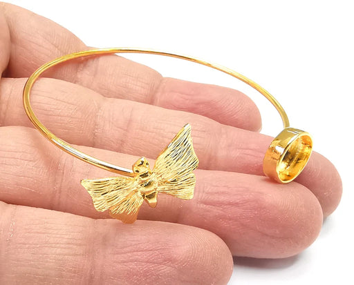 Butterfly Round Bracelet Base Blanks Cuff Blanks Adjustable Bracelet Shiny Gold Plated Brass (10mm Blank) G27093