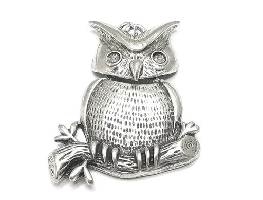 Owl Dangle Pendant Blank Antique Silver Plated Pendant (87x46mm) G27105