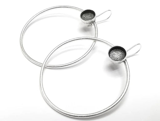 Hoop Kidney Wire Round Earring Blank Base Settings Silver Resin Cabochon Inlay Mountings Antique Silver Brass (10mm blanks) 1 Set G27112