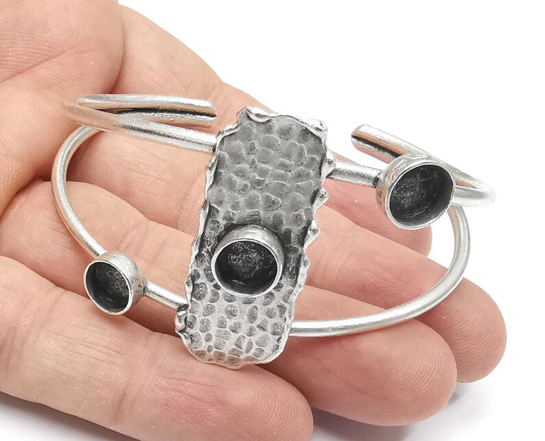 Hammered Bracelet Blank Cuff Bezel Cabochon Base Resin Mountings Adjustable Antique Silver Plated Brass (8mm Blanks) G26801