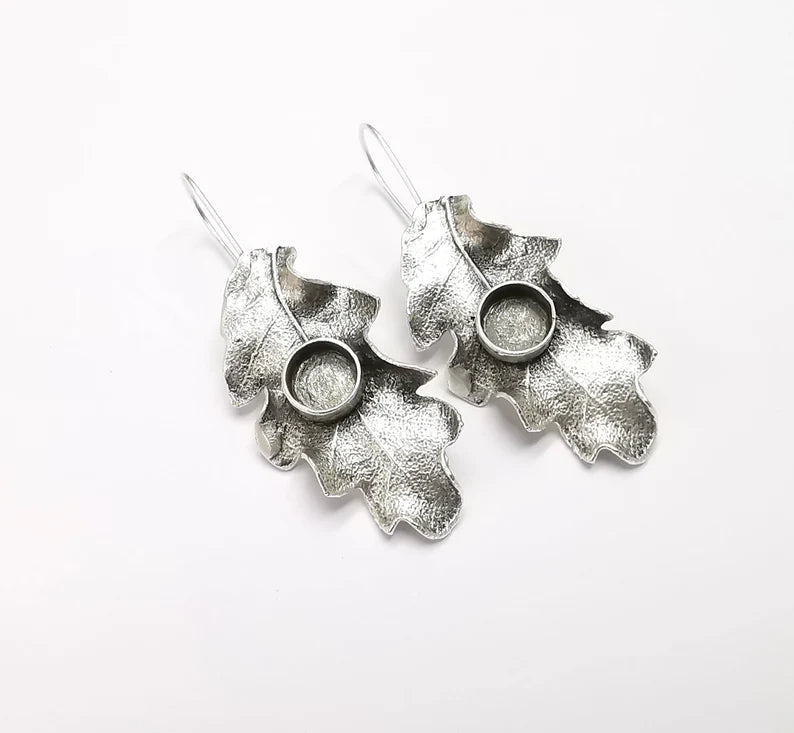 Leaf Earring Blank Base Settings Silver Resin Cabochon Inlay Blank Mountings Antique Silver Plated Brass (8mm blanks) 1 Set G26812