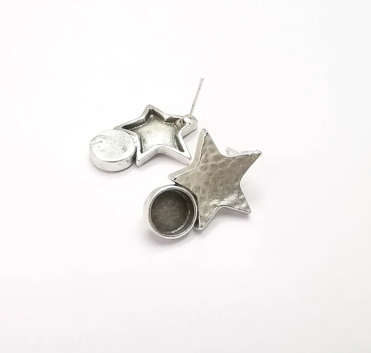 1 Pairs Star Hammered Silver Earring Set Base Wire Antique Silver Plated Brass Earring Base (25x18mm)(8mm blanks) G26814