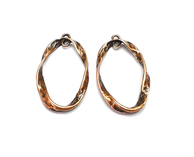 5 Oval Hammered Charms Connector Antique Copper Plated Charms (38x22mm) G26820