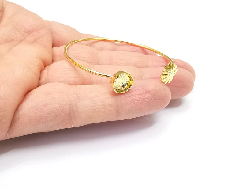 Flower Bracelet Base Blanks Cuff Blanks Adjustable Bracelet Shiny Gold Plated Brass (8mm Blank) G27115