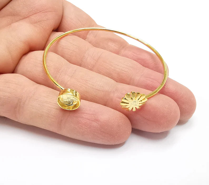 Flower Bracelet Base Blanks Cuff Blanks Adjustable Bracelet Shiny Gold Plated Brass (8mm Blank) G27115