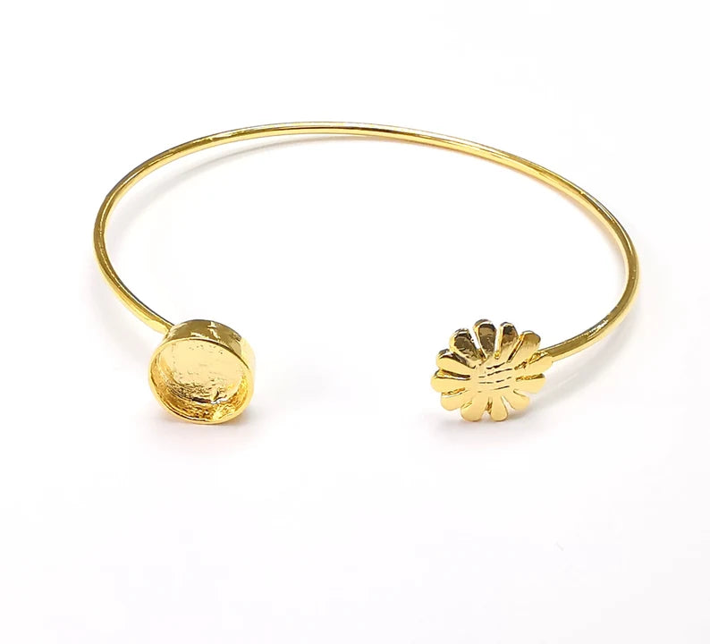 Flower Bracelet Base Blanks Cuff Blanks Adjustable Bracelet Shiny Gold Plated Brass (8mm Blank) G27115