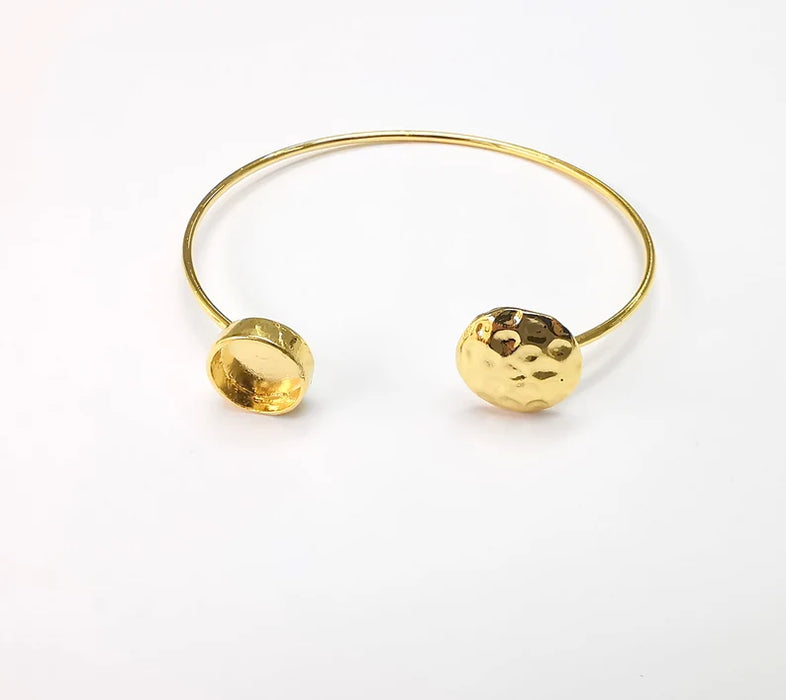 Hammered Disc Bracelet Base Blanks Cuff Blanks Adjustable Bracelet Shiny Gold Plated Brass (10mm Blank) G27117
