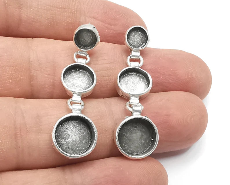 Round Dangle Earring Set Base Wire Antique Silver Plated Brass Earring Base (10-8-6mm blanks) G26829