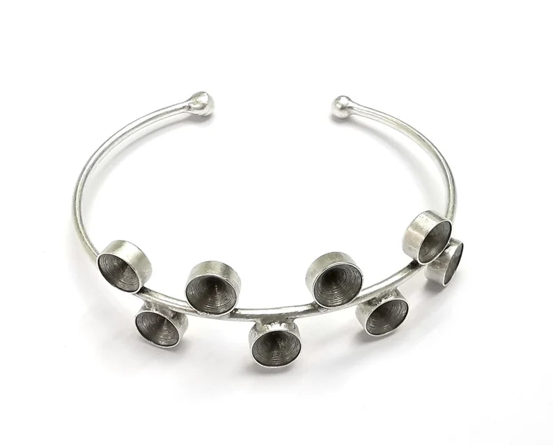 Circle Cone Blank Round Bracelet Resin Cuff Dry Bezel Cabochon Base Adjustable Antique Silver Plated Brass (8mm Blanks) G26834