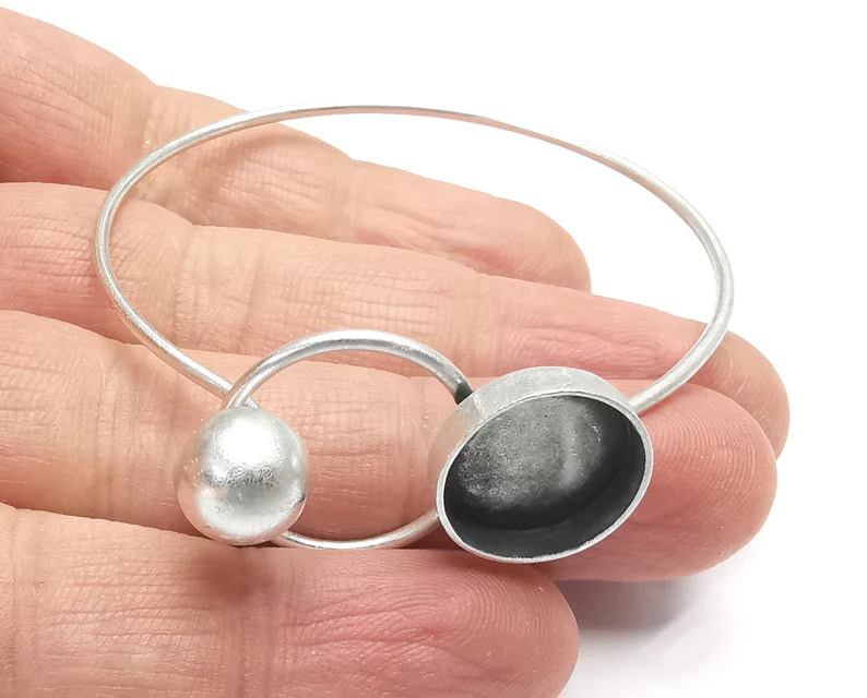 Circle Ball Bracelet Blank Resin Cuff Dry Bezel Cabochon Base Adjustable Antique Silver Plated Brass (14mm Blank) G27122
